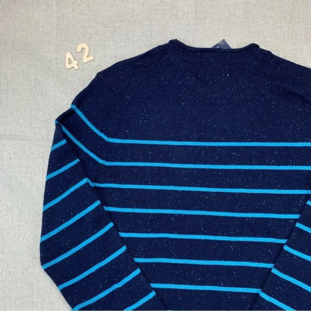 Club Room Mens Gregor Striped Crew Neck Classic Fit Pullover Sweater Navy Blue S